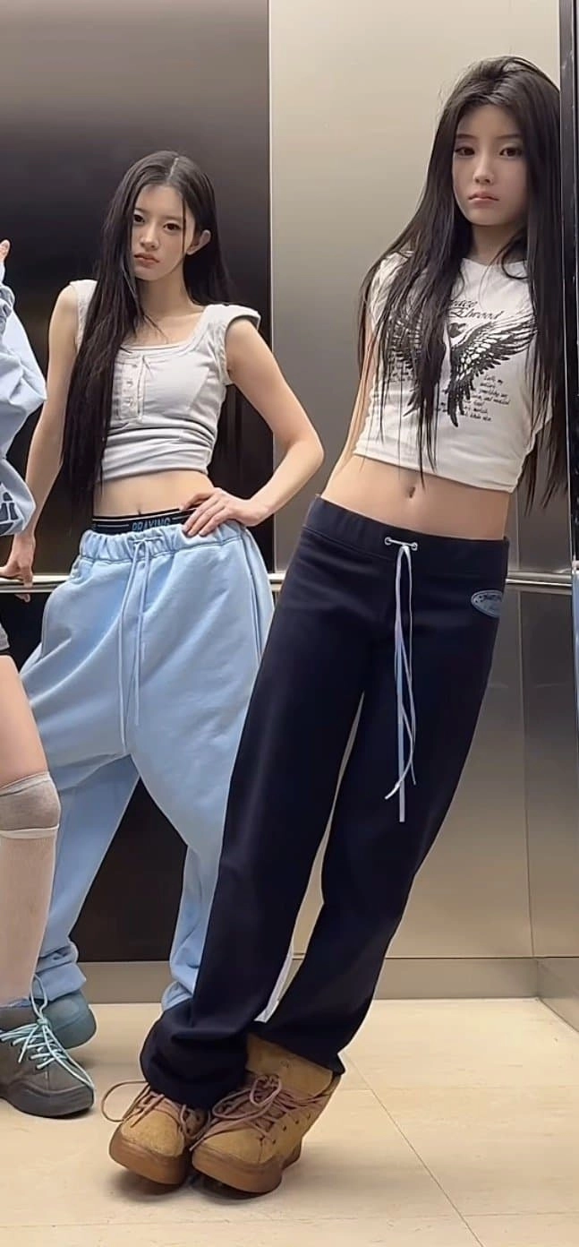 아일릿 민주 원희 배꼽 내밀고 뚱한표정